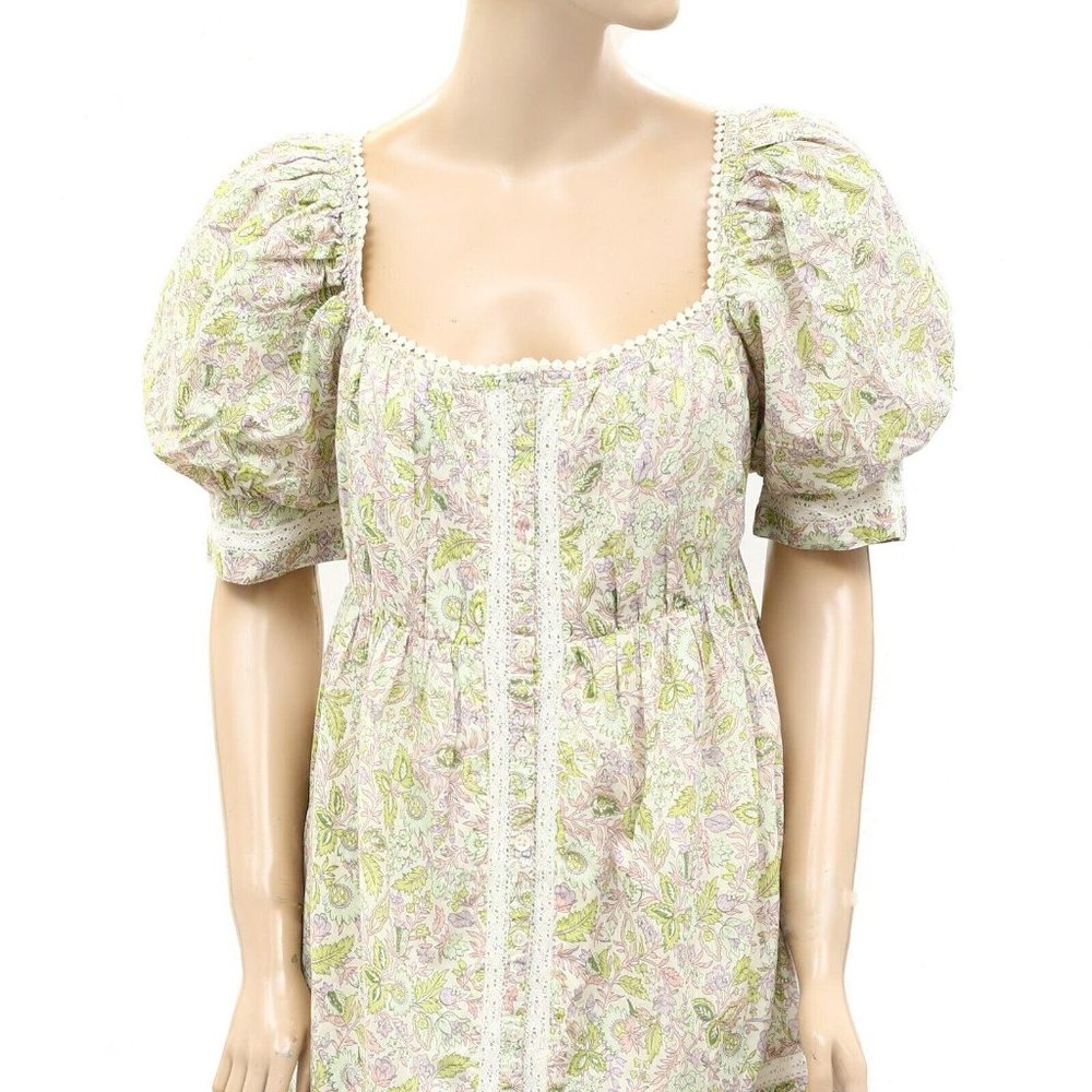 Love The Label Anthropologie Buttondown Puff Sleeve Mini Dress Smocked S - Picture 8 of 10